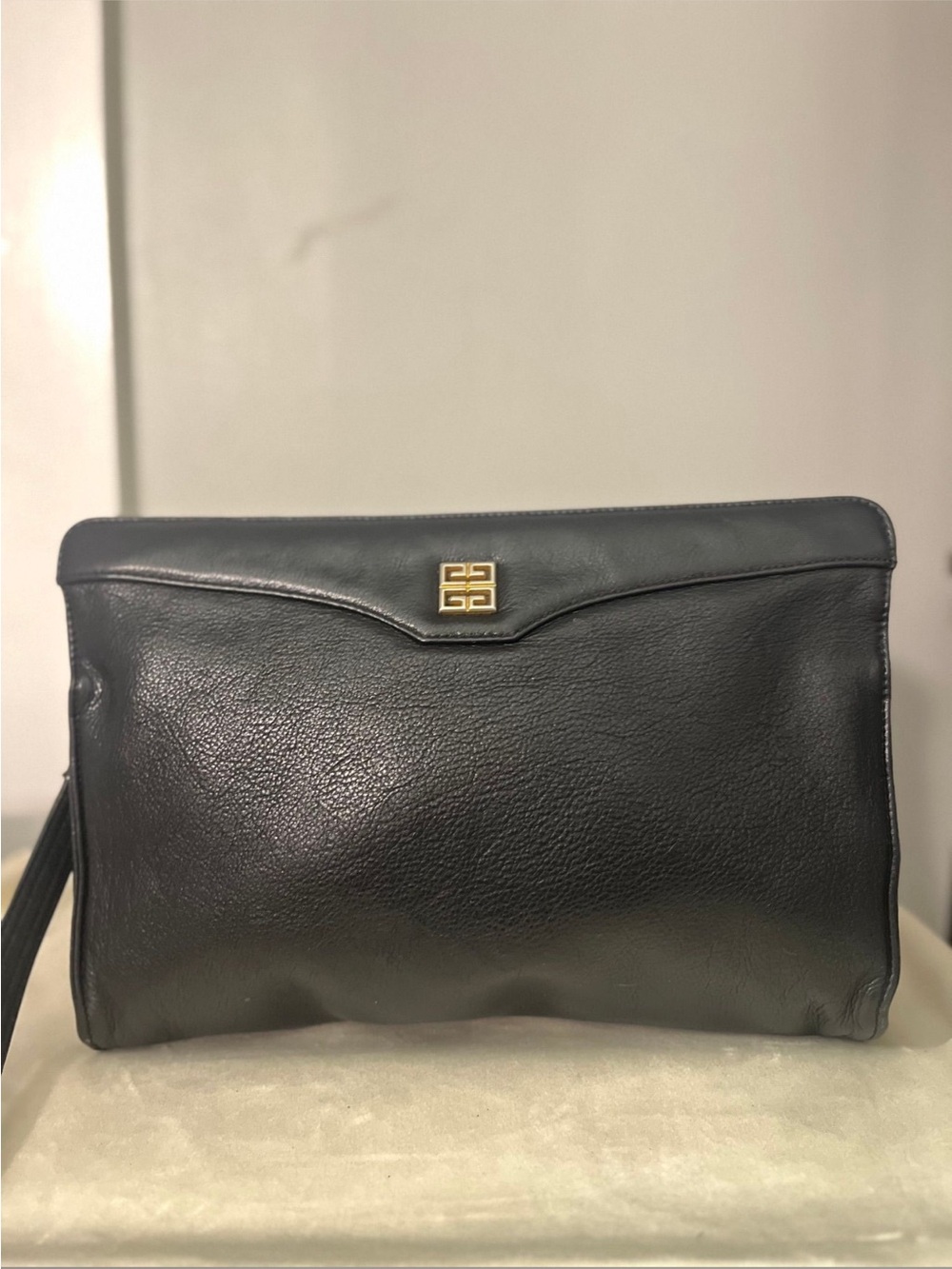 Givenchy Black Leather Clutch with Gold Logo